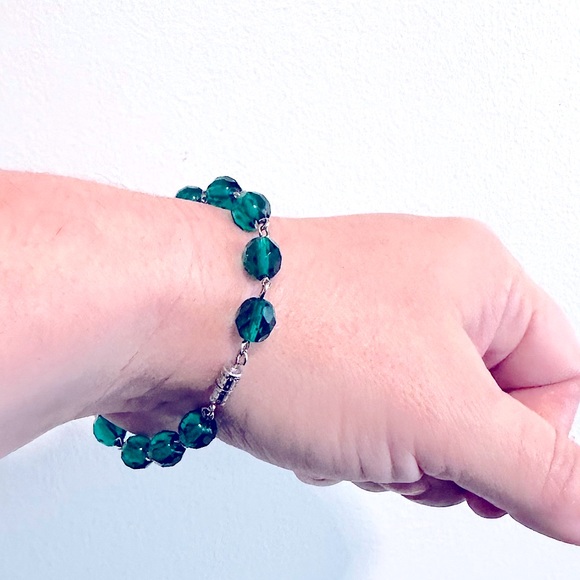 🆕Teal Swarovski Faucet Crystals Family Symbolic Antique Glass Pearls Bracelet - Picture 7 of 16